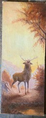 ::RED DEER IN EVENING LIGHT DEER TWELVE HUNTING ROMANTIC CIRCA 1880 ANTIQUE SIGN.