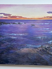 SUNSET BEACH PAINTING LARGE 24 BY 36″ COASTAL LANDSCAPE SEASCAPE EVENING HAO