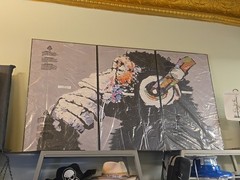 Textured Black Framed Monkey W/ Headphones Banksy Graffiti Art 3 Piece 53″x36″