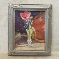 Kanoy Tarez Still Life “ Tulip Twins ” Acrylic or oil Painting on Canvas 2001