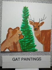 GAT Original Painting Whimsical Home Decor Signed Art Gift 4×4 Bear Deer Animals