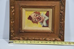 Vintage Original Oil Painting Sad Crying Clown Framed MCM Circus Art Signed