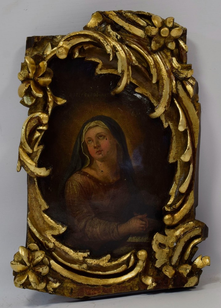 18th century, RUSSIA, antique icon, carved, St. Catherine, oil, 20.0 × 13.8 in