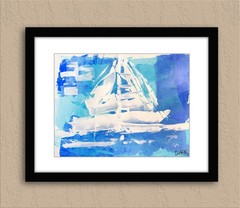 Original Acrylic Sailboat Painting #3 – 9×12” Media Paper – Coastal Abstract