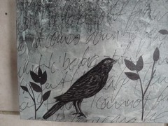 Polly Janos Young Moon And Crow Mystical Oil/Collage On Board Painting