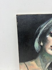 Vintage Original Female Portrait Painting Oil on Canvas Unframed Art mid century