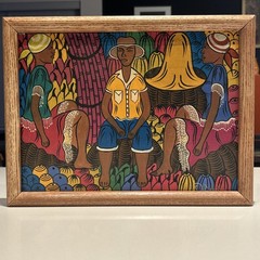 Vintage 1940s Haitian Hand Painted Canvas Art Signed by D. Cereza. Framed.