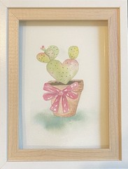 Cactus Heart Potted Plant Original Watercolor Painting
