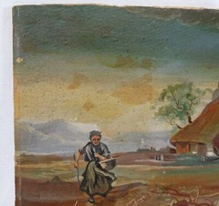 Signed 1934 Children’s Fairy Tale Illustration 10×12 Antique Oil Painting Folk