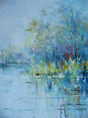 YUNI CHO, CONTEMPORARY ART, MODERN IMPRESSIONIST MARSH LANDSCAPE OIL CANVAS