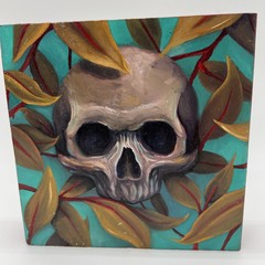 Original Skull Painting on Wood Block 7” X 7” Art Gothic Macabre Decor Fast Ship
