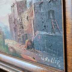 W. Zeller Signed Framed 8×10 Oil Painting On Canvas Southwest Adobe Buildings