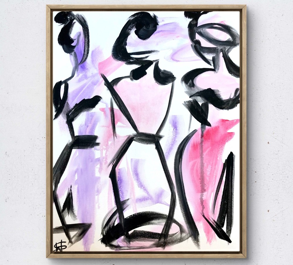 WS original figurative ladies painting 14X11 canvas abstract modern fashion art