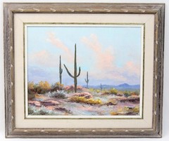 Lucien Vannerson 16×20 Vintage Oil Painting Desert Landscape Arizona Cactus