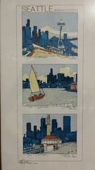 Tim Robinson Print SEATTLE Signed Space Needle Lake Union Downtown PioneerSquare