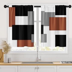 Set of 2 Black Kitchen Curtains – 36″ Length – Geometric Brown – 26″W x 36″L