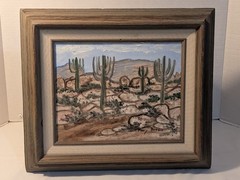 Wood Framed Oil On Canvas Painting Of A Southwest Desert Scene. By Mary Breaz.