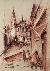 town church Impressionism Pastel Painting Drawing Dorothy Laz Vine dr43