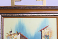 Vintage Mediterranean Landscape Painting Signed Melton Framed Tuscan MCM Decor