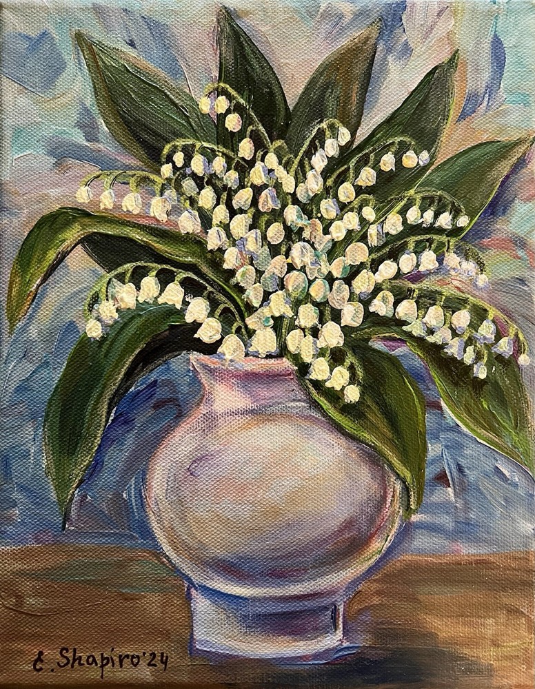 Lilly Of Valley Acrylic Painting Flower Bouquet Wall Art 8×10 Floral Wall Decor