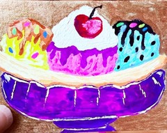 ACEO Original Ice Cream Banana Split Gouache Painting Summer Fun#3 by Liz Durant
