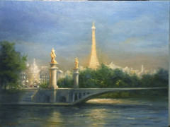 Paris France Evening 9×12 original oil painting by Celene Farris. A Virtual Hike