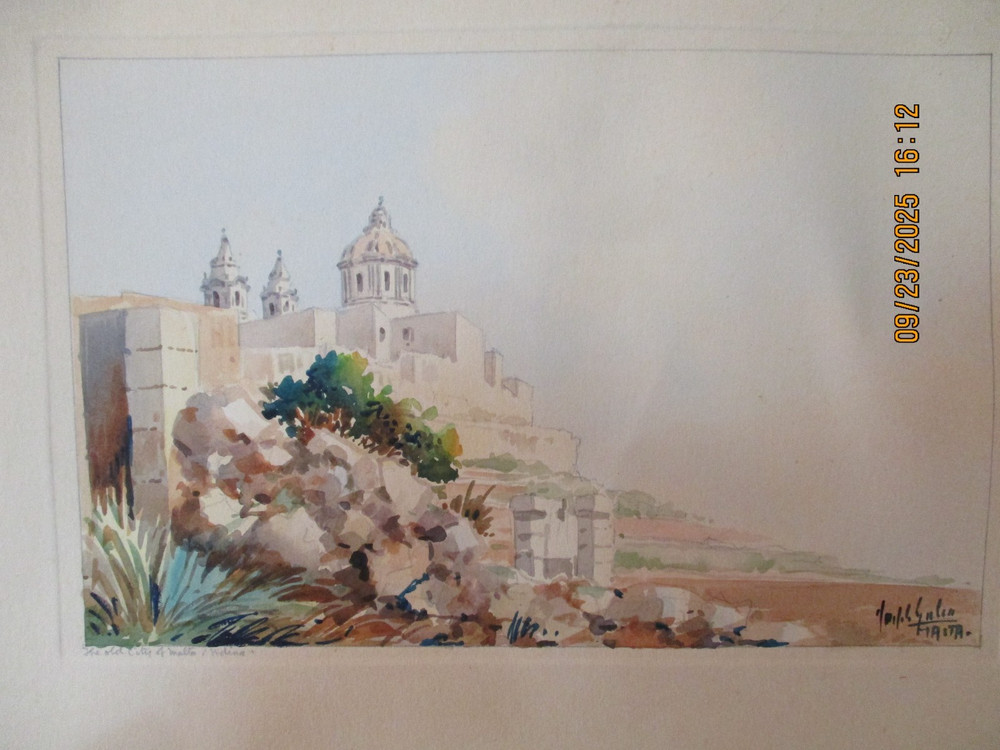Vintage Watercolor Entitled The Old City of Malta: Mdina