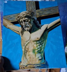 Jesus Crucified Original Painting Cross Art Religious Wall Art , 16×20″ canvas