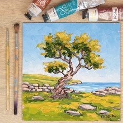 Oil Painting Original Olive Tree Mediterranean Landscape Wall Art Impasto 8×8
