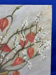 C.1965 Oil on Canvas Board ~ STILL LIFE ~ Chinese Lanterns, 16″ x 12″