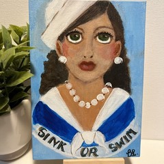 Sailor Girl Original Acrylic Painting on Flat Canvas Board 5×7 OOAK