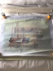 (2)Orig John Luini Oil On Canvas 20×15 Painting New England Fishing Harbor Scene