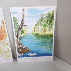 Watercolor Art Religious Nature Prints Set Of 3 Signed 11.5 X 8 Inches Approx