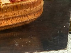 Antique OIL ON CANVAS STILL LIFE PAINTING – FRUIT IN A BASKET