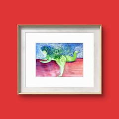 Plus Size Female Air Drying Abstract Pop Art Watercolor On Paper 9×12 Signed