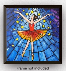 Ballerina Blue Window Tiny Stars Hand Painted Acrylic 12×12” Canvas VLP Original