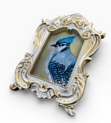 Blue jay mini watercolor bird print of original painting • vintage ornate frame
