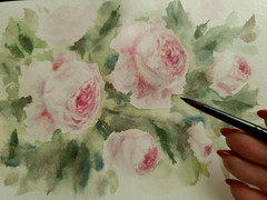 Flowers PINK ROSES Original Modern Artwork Painting Floral Landscape Art Gift A5