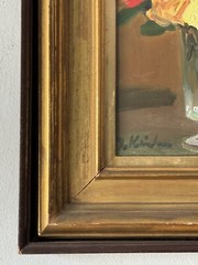 EXCEPTIONAL ANTIQUE FRENCH MODERN STILL LIFE OIL PAINTING OLD VINTAGE ROSES 1950
