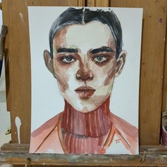 Original Watercolor Painting Portrait Study of a Woman 9×12 by Jake J