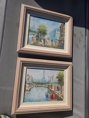 Vintage Caroline Burnett style Paris street scenes. Read the description !! Oil