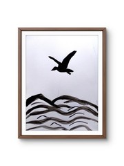 Original Signed 9×12 Acrylic Minimalist Ocean Bird Wall Art on Paper