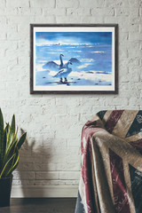 Swans At Twilight, Beautiful Swans, White Swans Art, Swan Wall Decor, Swan Art