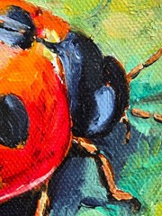 Ladybug Oil Painting 10x10cm Insects Bugs Animals Original Painting on Canvas