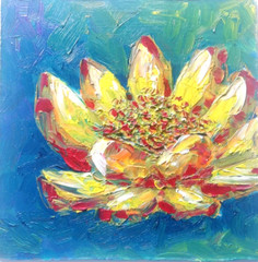 Water Lilies in a Pond Original Painting, No Frame, 15×15 cm