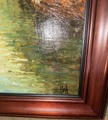 Venetian Canal Painting — gondolier, stone bridge, Framed Art