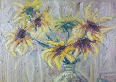 Rare Vintage Aleksandrs Nuksa „Sunflower“ Oil Painting Canvas on Board 1968