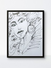 Original Art Afro American Woman Ink Drawing 11×14 Afrohemian Portrait Painting
