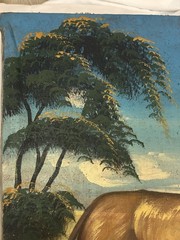 Vtg Lion Folk Painting 1920s 30s African Savanna Oil On Canvas Trees American