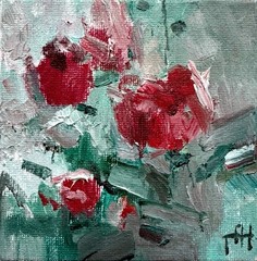 Red Flowers 4×4 original oil painting impressionist landscape fine art
